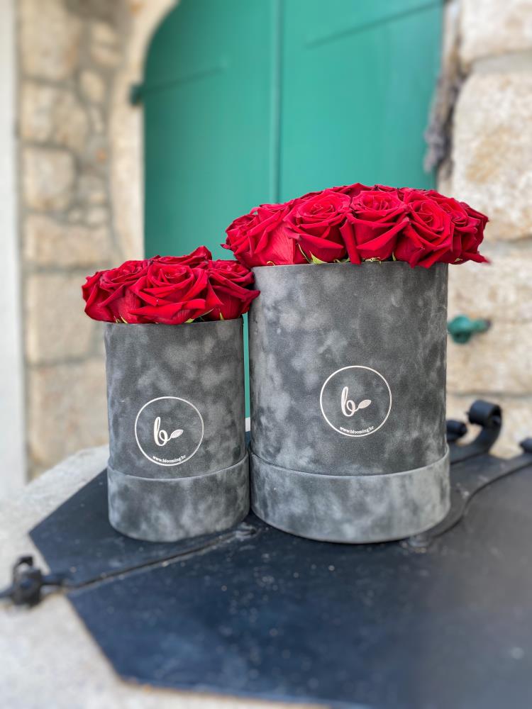 Baršunasti FlowerBox sa ružama-sivi 10